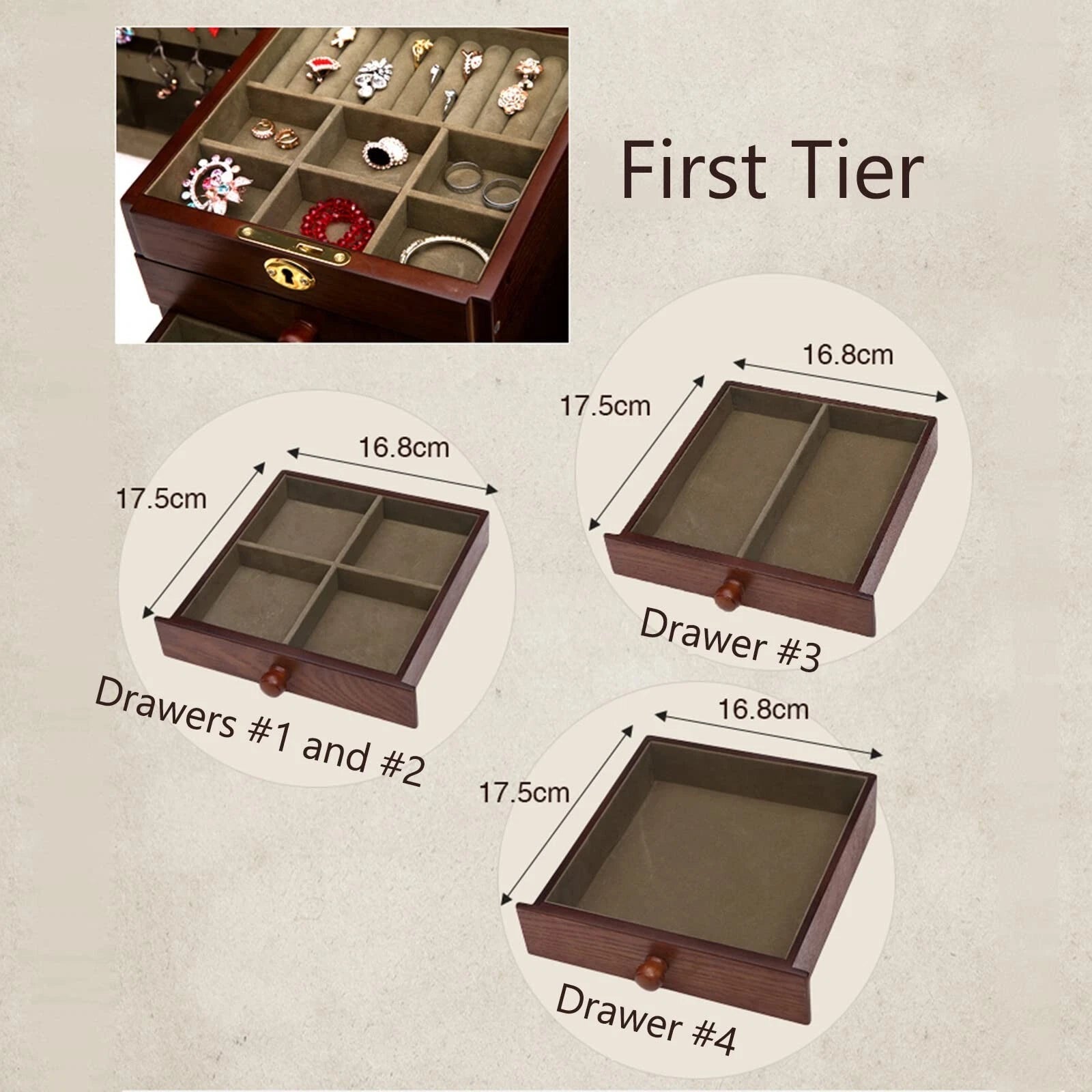 Changsuo Wooden Jewelry Box for Women, Solid Wood Organizer with Combo Lock f... | eBay