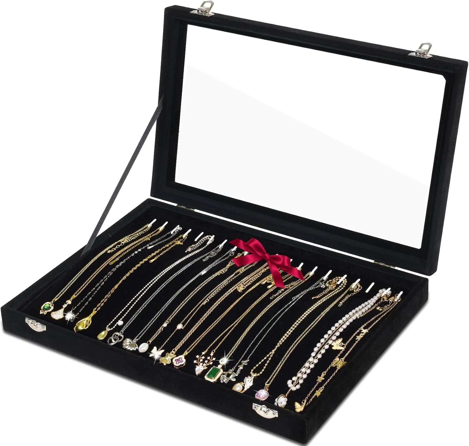 Jenseits Necklace Organizer Box, Tray with Clear Lid, Velvet Dustproof Necklaces | eBay