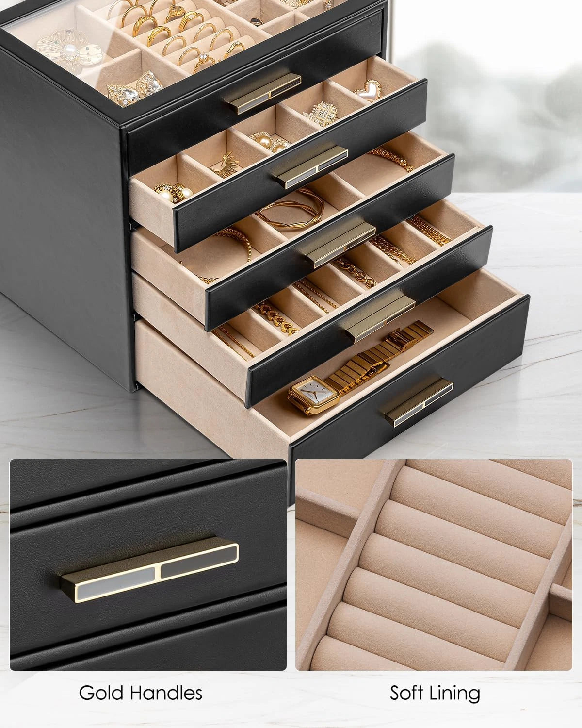 5 Layer Jewelry Box for Women, Glass Lid Jewelry Organizer with 5 Drawers for Ne | eBay