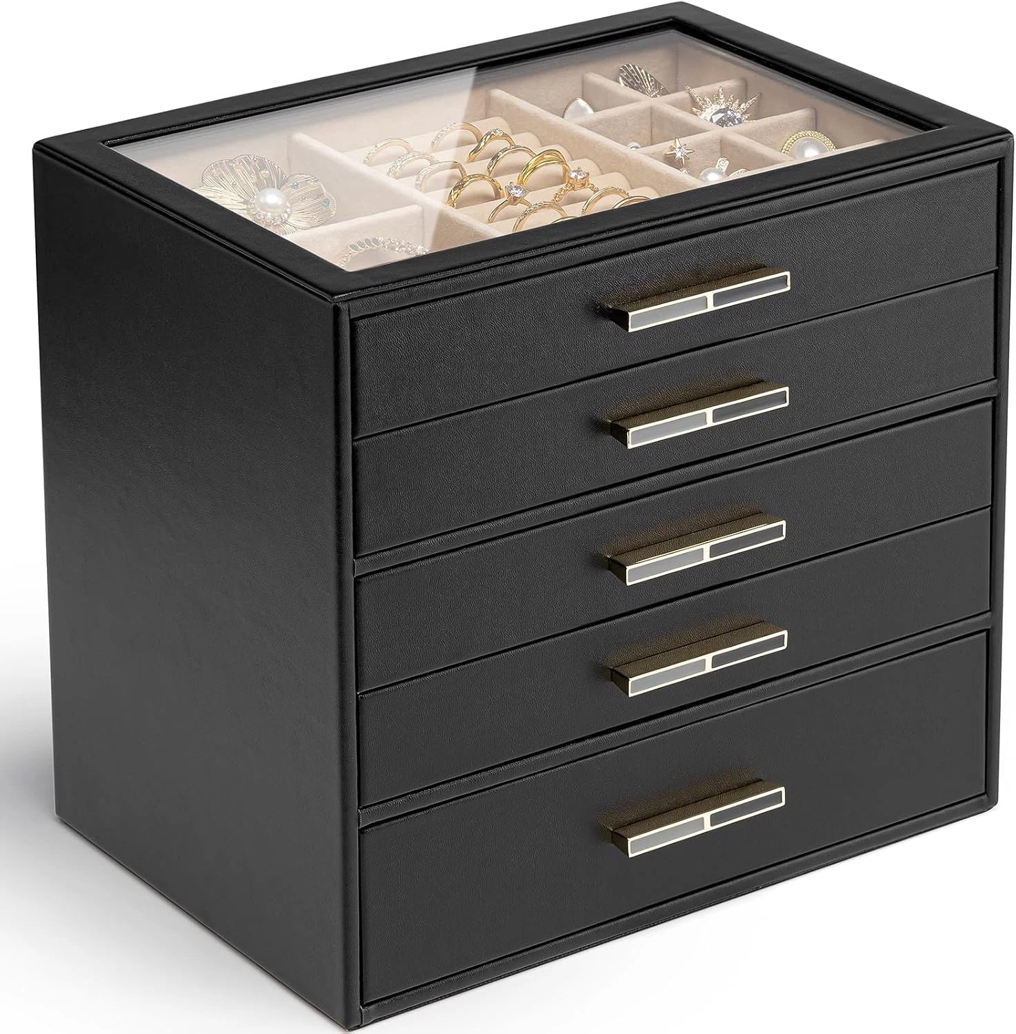 5 Layer Jewelry Box for Women, Glass Lid Jewelry Organizer with 5 Drawers for Ne | eBay