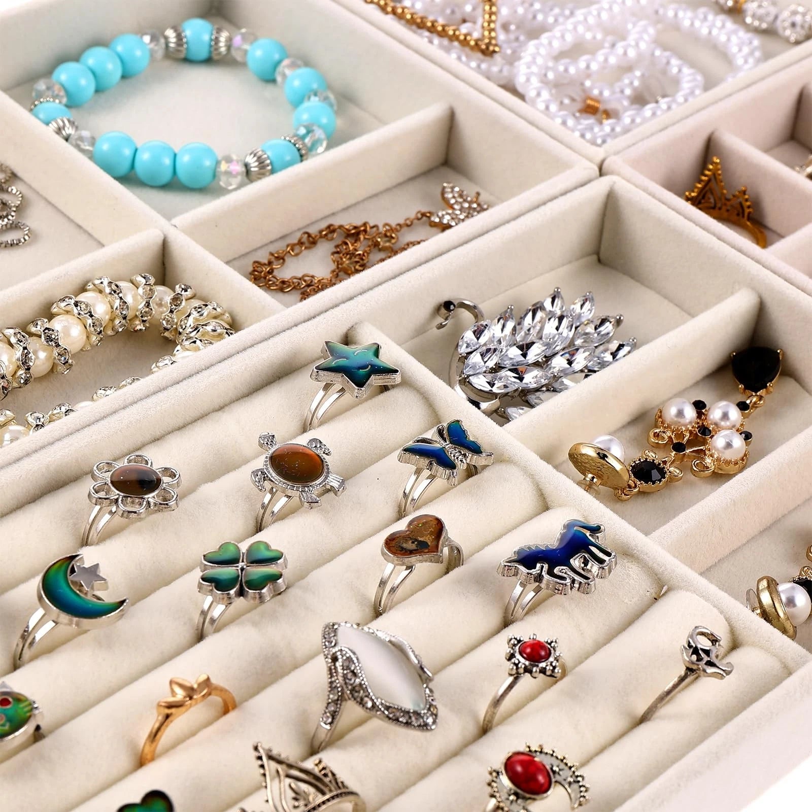 8 Pcs Jewelry Tray Velvet Stackable Jewelry Organizer Trays Divided Earring O... | eBay