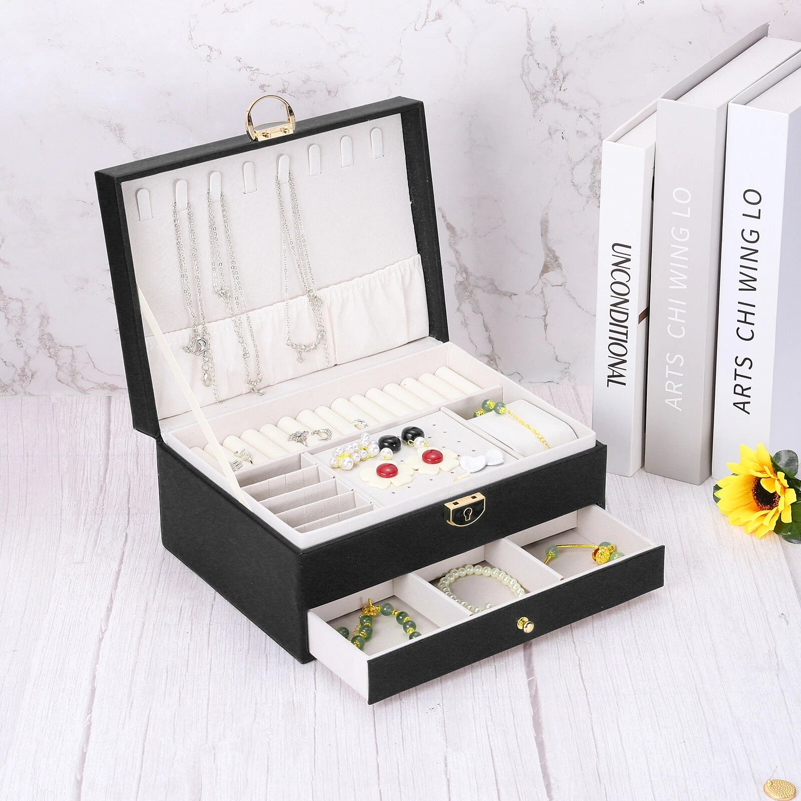 2 Layer Jewelry Box Organizer PU Leather Jewelry Storage Box for Necklace Black | eBay