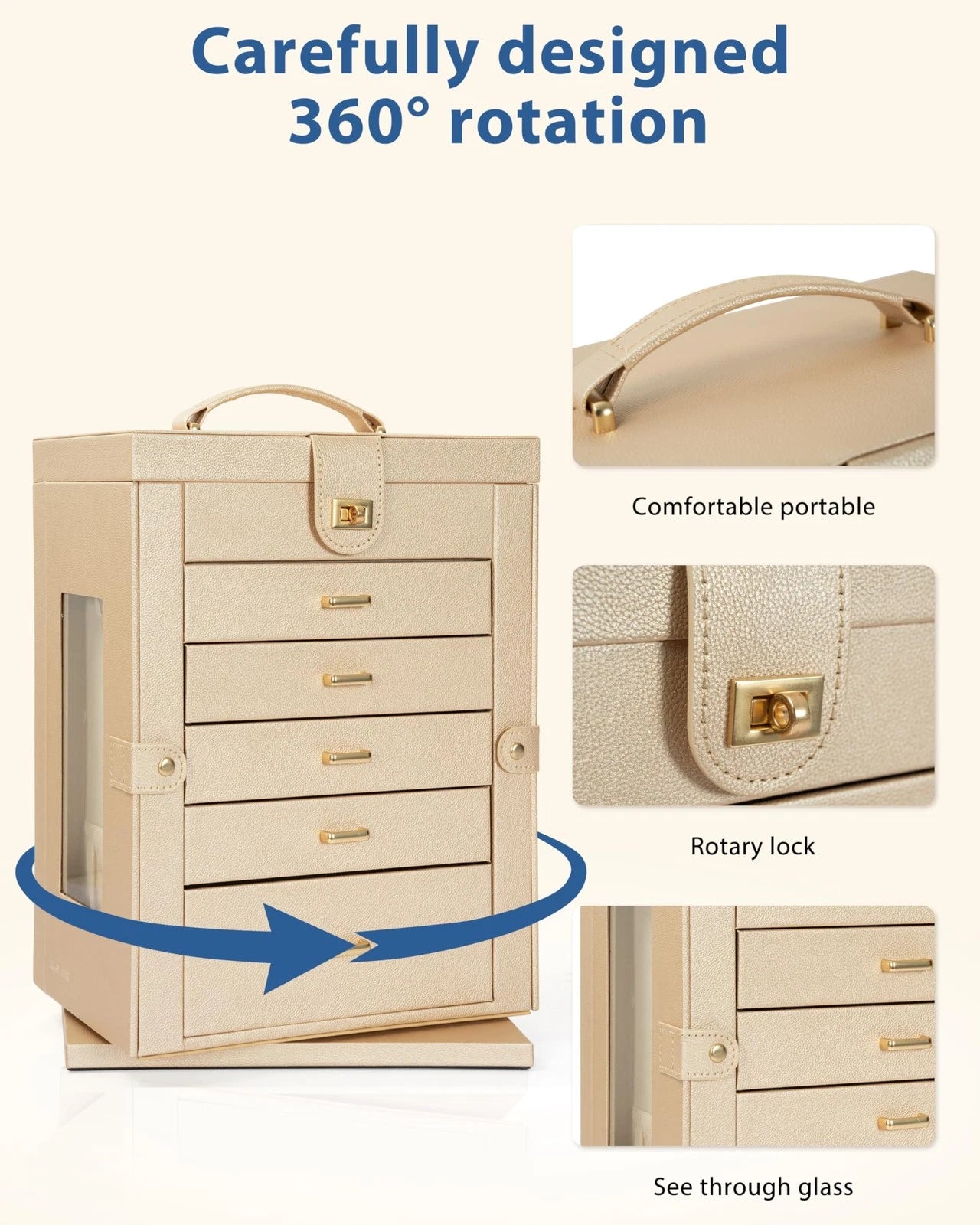 Jewelry Box 6-Tier Organizer Functional 360 Rotating Jewelry Storage Case for Wo | eBay