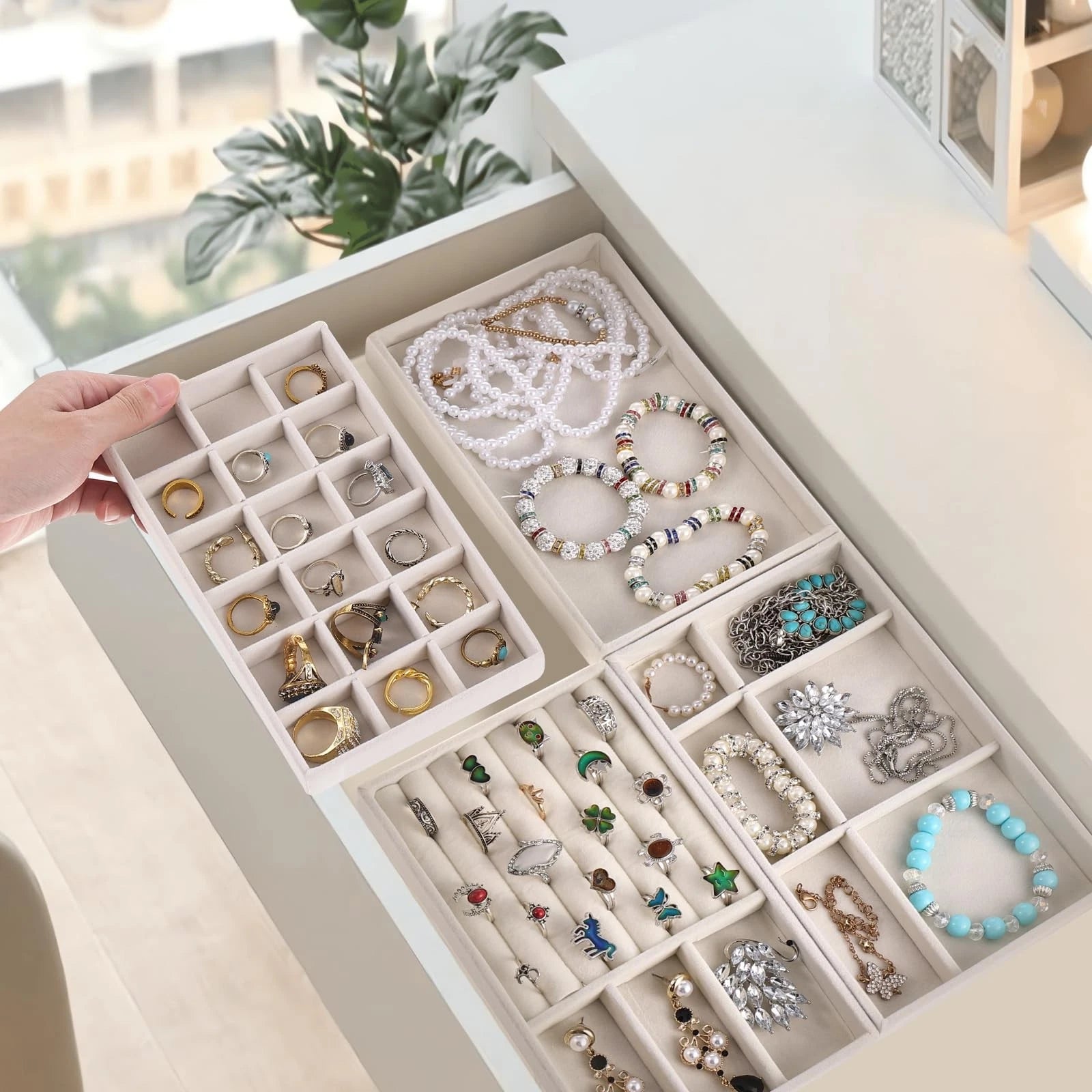 8 Pcs Jewelry Tray Velvet Stackable Jewelry Organizer Trays Divided Earring O... | eBay