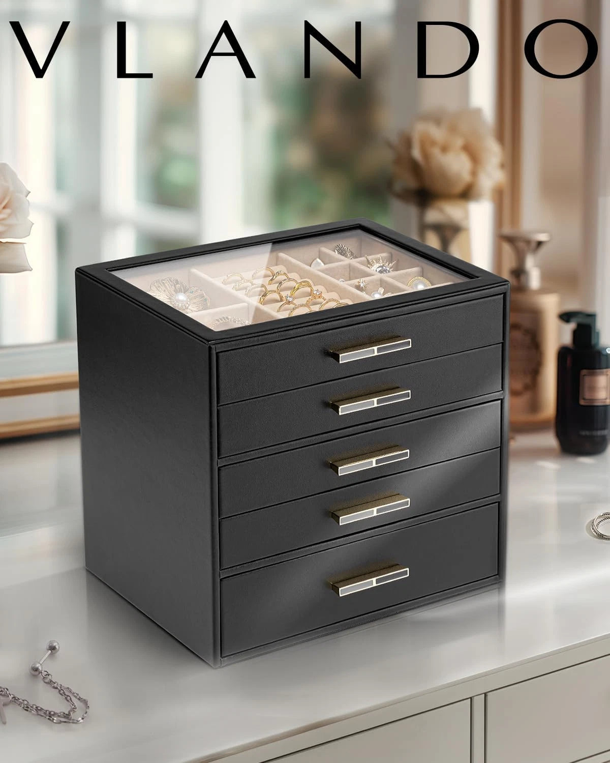 5 Layer Jewelry Box for Women, Glass Lid Jewelry Organizer with 5 Drawers for Ne | eBay