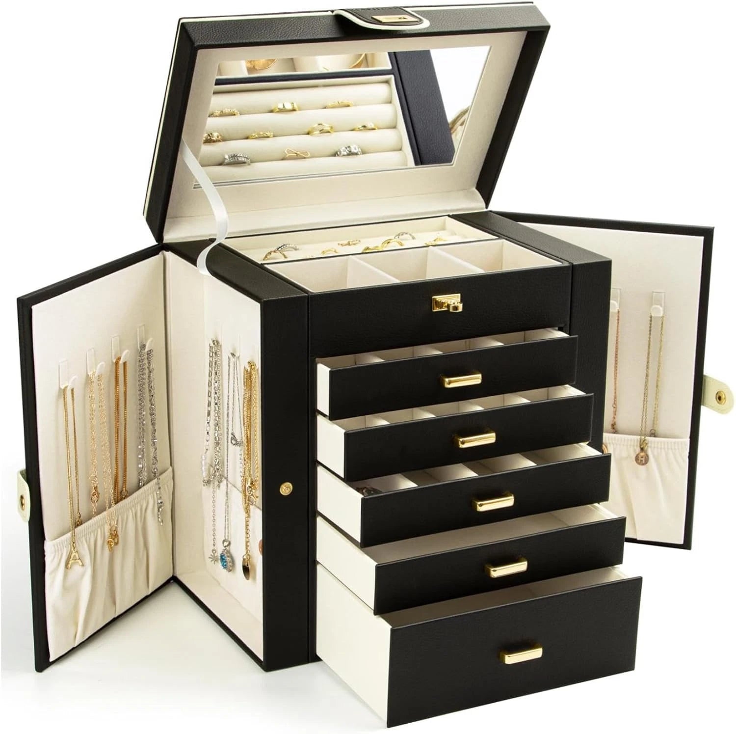 Jewelry Box for Women, 6-Layer Large Jewelry Organizer Box with Mirror & 5 Drawe | eBay