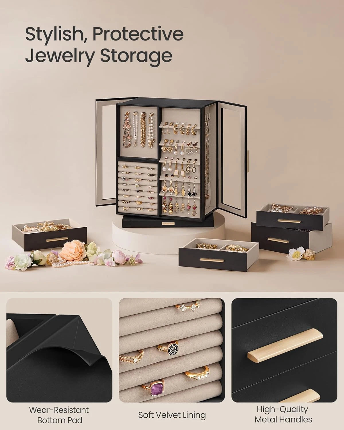 Jewelry Box 360° Rotating, Jewelry Storage Case with 7 Drawers, Jewelry Organize | eBay