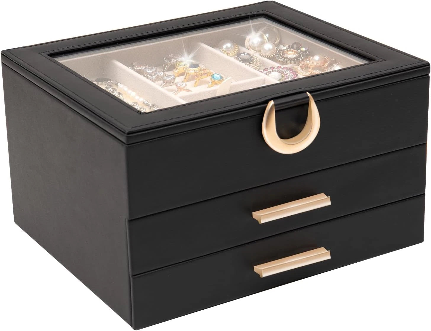 3-Layer Jewelry Box,2 Drawers Jewelry Organizer with Glass Lid,Jewelry Storage f | eBay