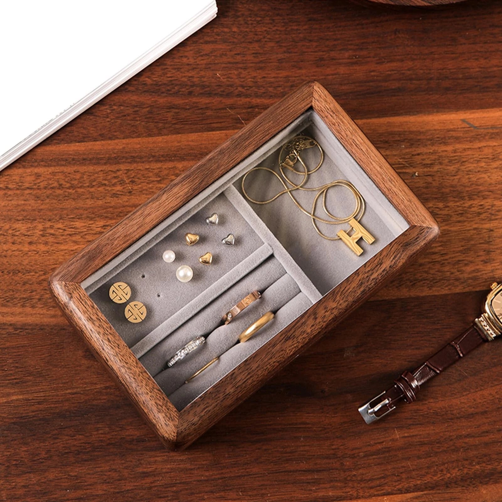 Compact and Portable Walnut Jewelry Box - Handcrafted with Care for Rings, Ne... | eBay