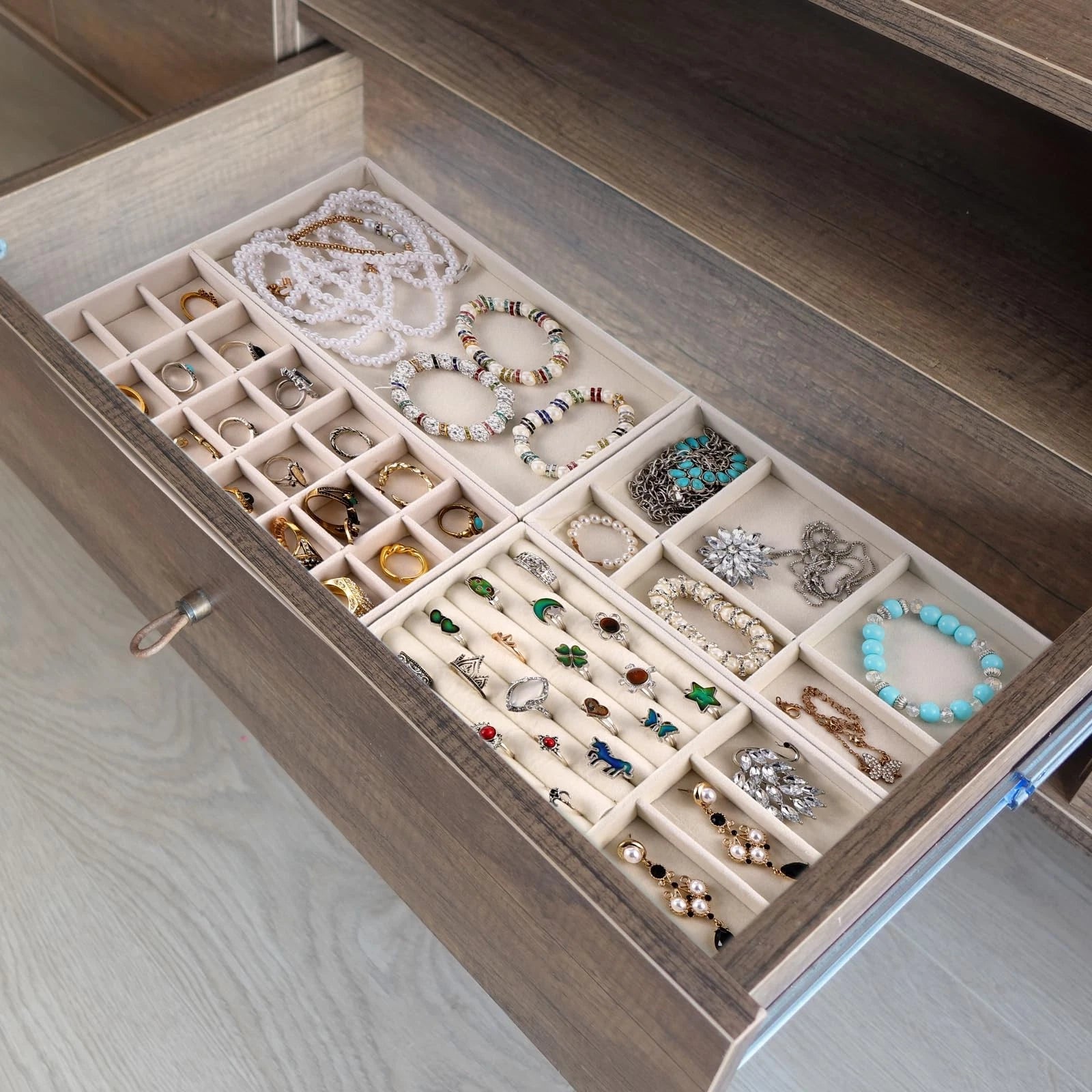 8 Pcs Jewelry Tray Velvet Stackable Jewelry Organizer Trays Divided Earring O... | eBay