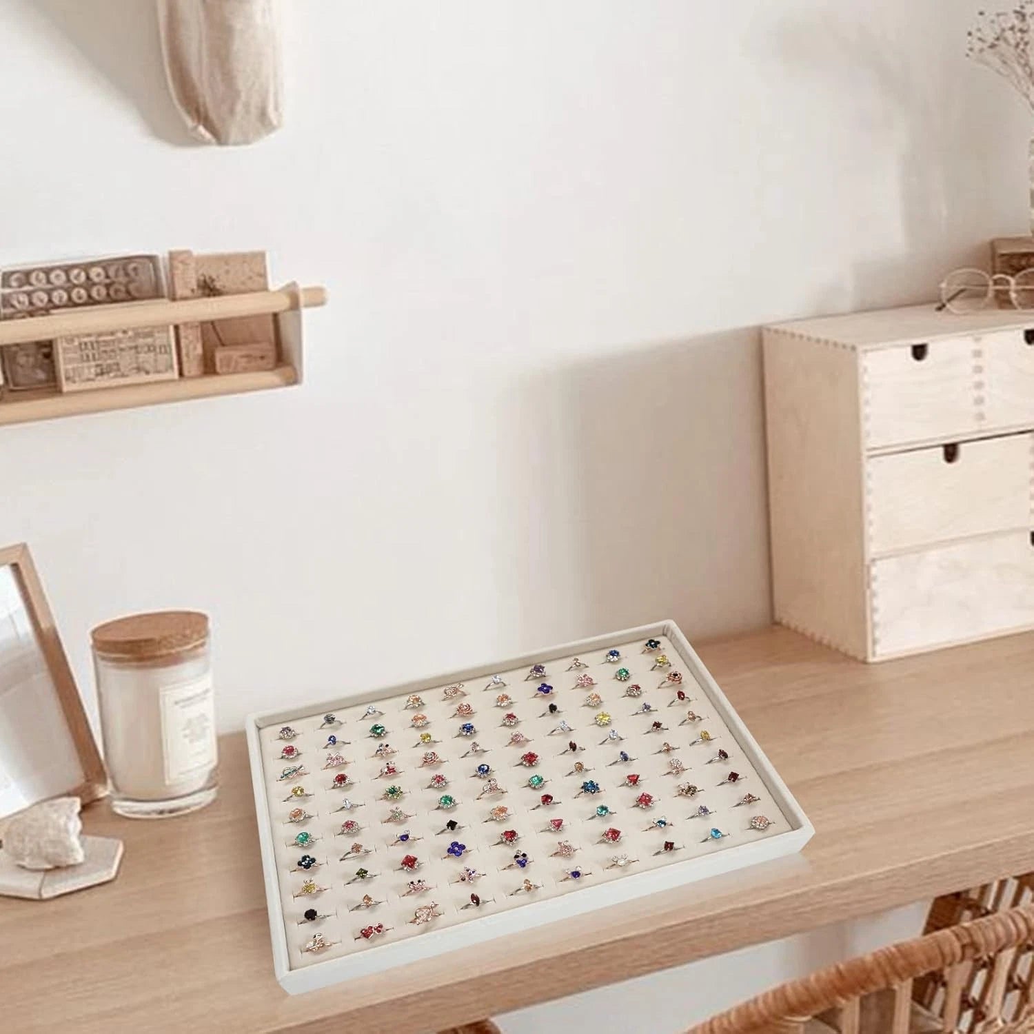 Jewelry Organizer Ring Tray Stackable Jewelry Storage Box Beige 100 Slots | eBay