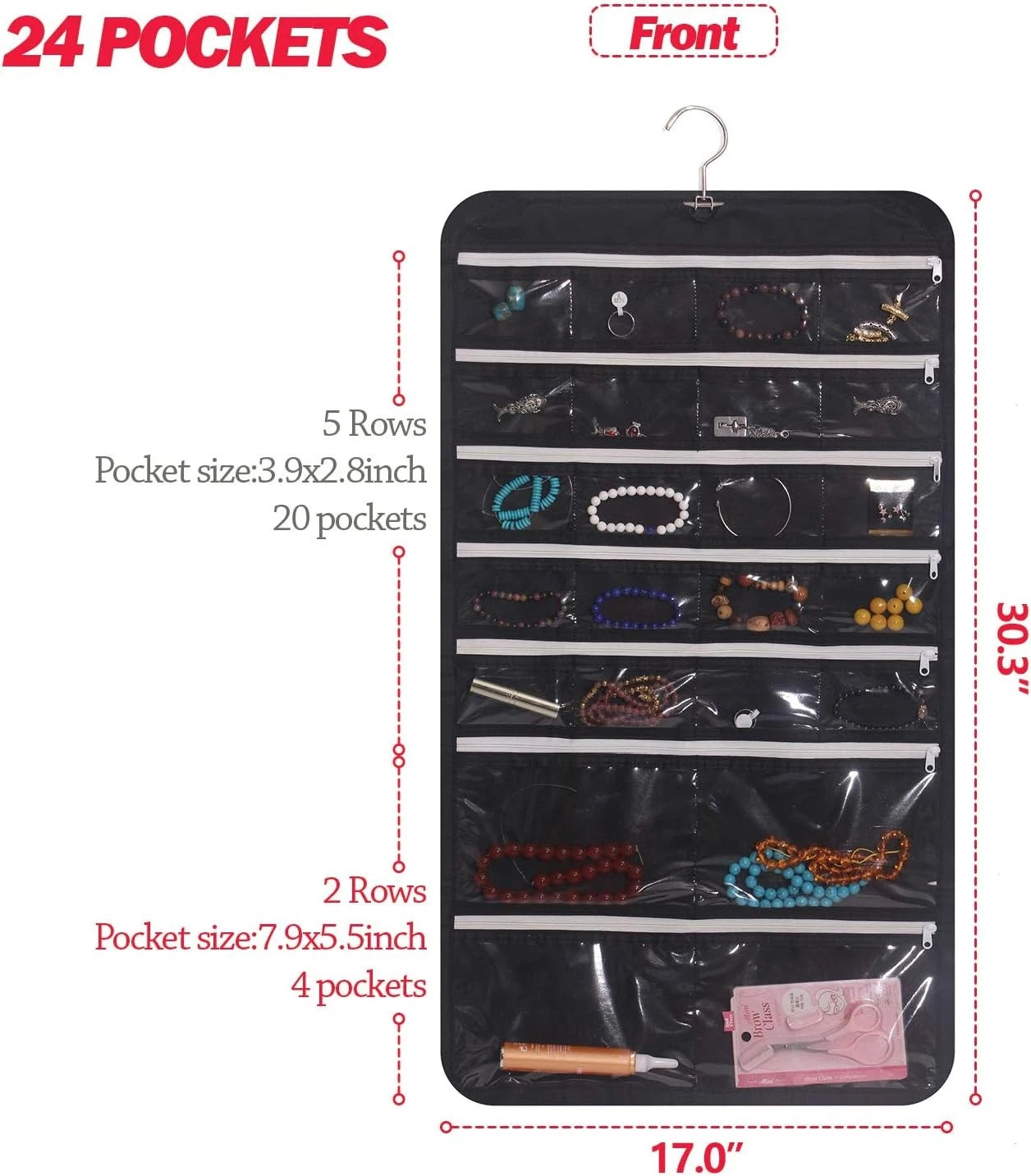 Hanging Jewelry Organizer 47 Pockets with Zipper for Earrings Necklace | eBay