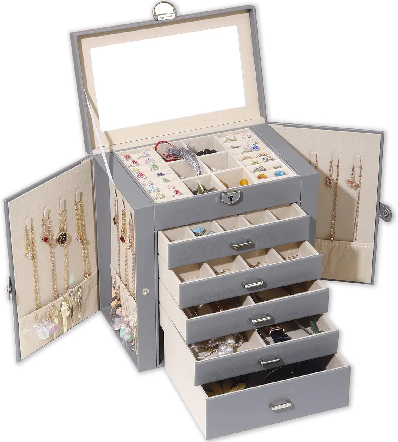 Jewelry Box for Women, 6 Layer Large Jewelry Organizer with Mirror, Multi-Functi | eBay
