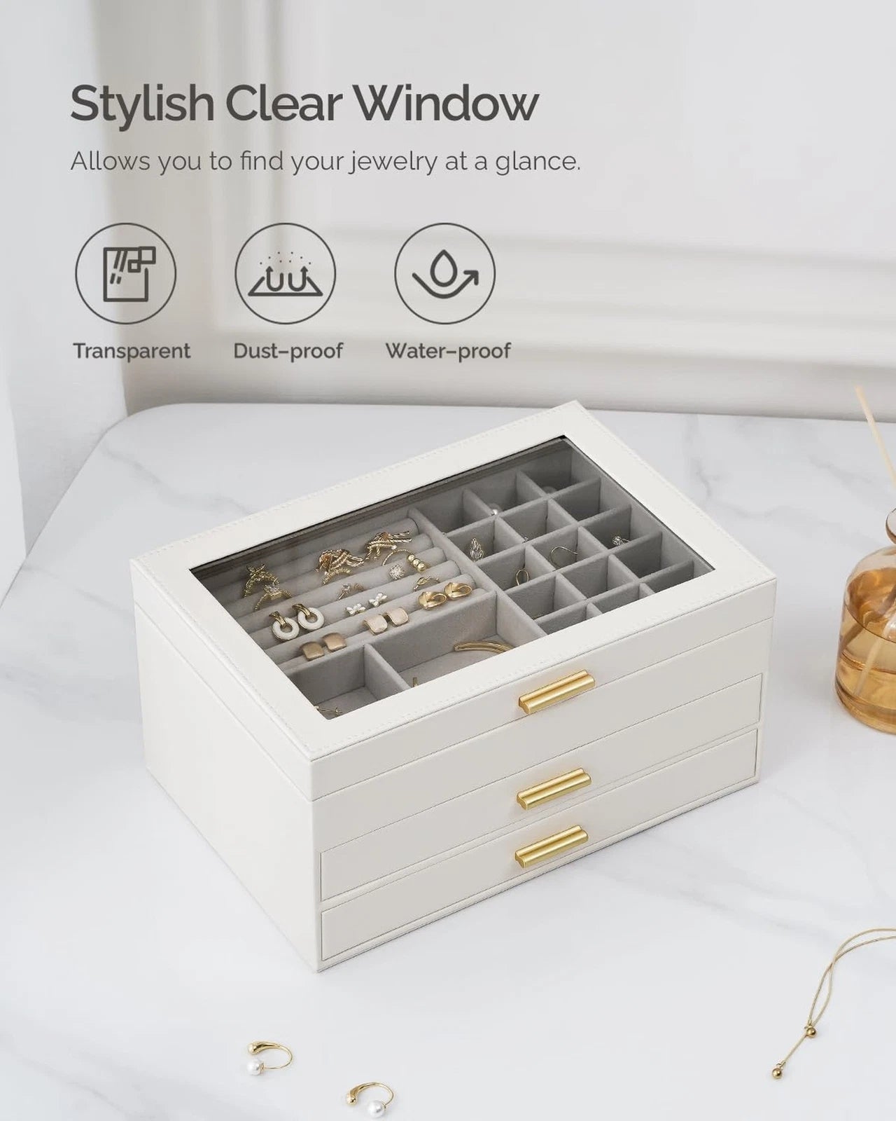 3-Layer Jewelry Box, Clear Lid Jewelry Organizer with 2 Drawers for Necklace ... | eBay