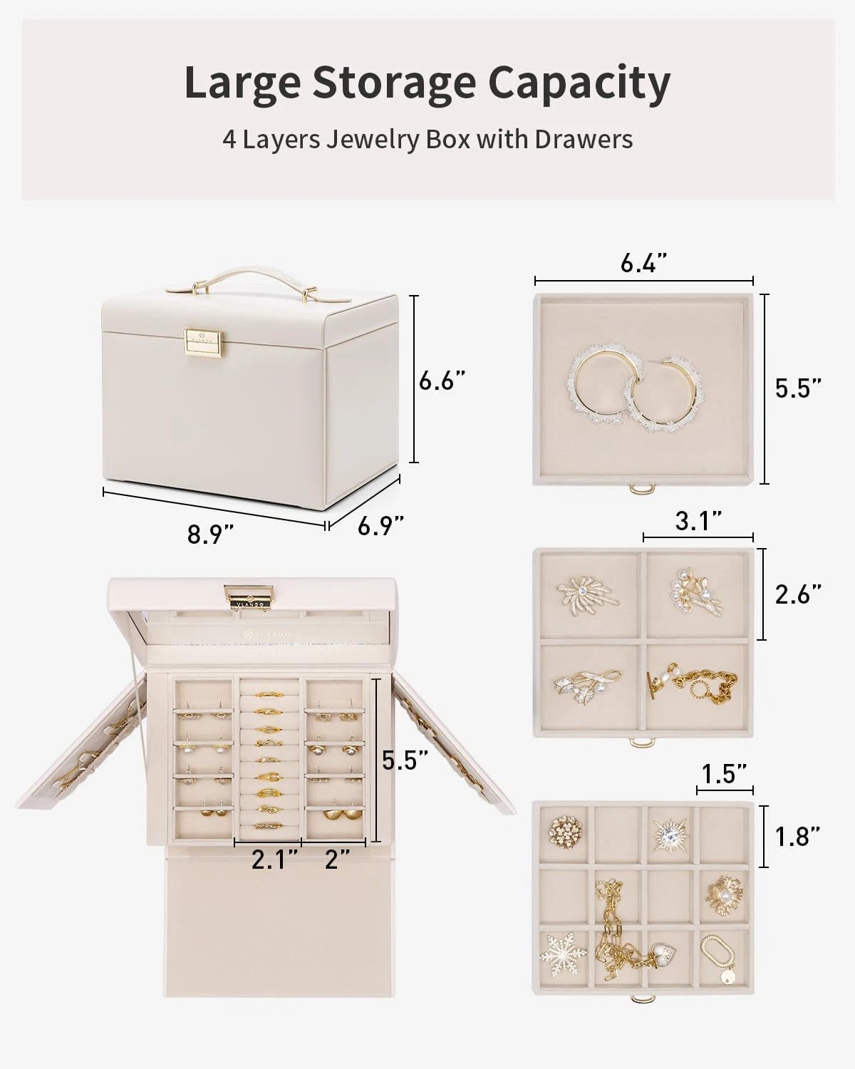 Jewelry Box 4-Tier,Jewelry Boxes & Organizers with Handle,3 Drawers Travel Jewel | eBay