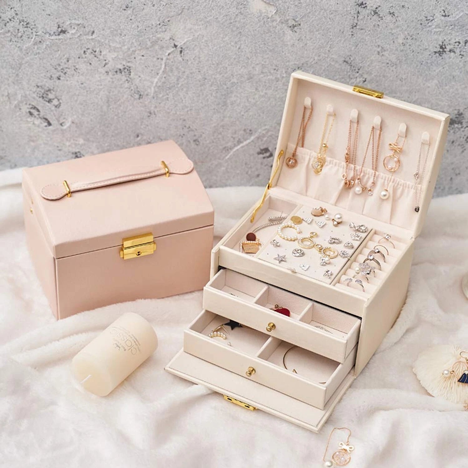 Jewelry Box with 2 Drawers,Lockable Jewelry Organizer for Women Pink | eBay
