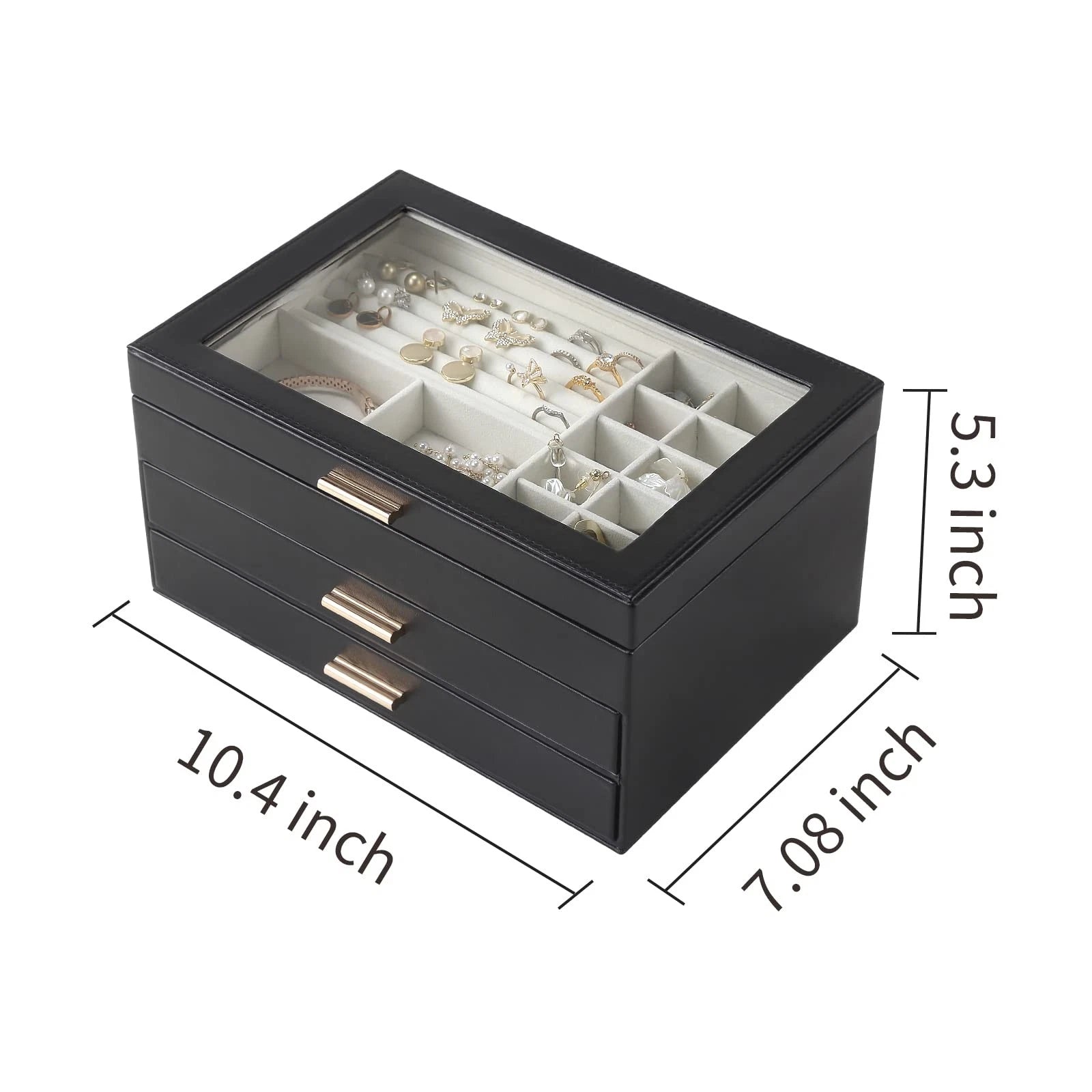 Jewelry Box for Women, 3 Layer Double Drawer Jewelry Organizer Glass Lid, Lar... | eBay