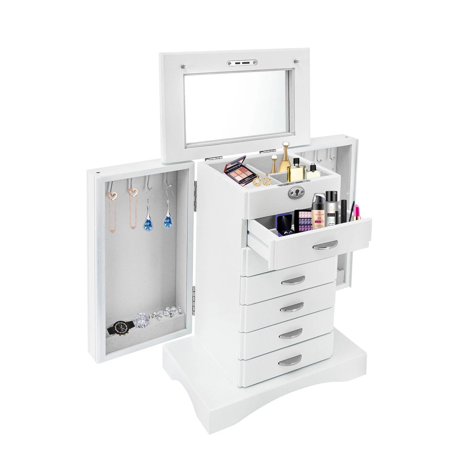 Jewelry Box Jewelry Armoire Cabinet Large Box Jewelry Box Organizer Key Lock Set | eBay