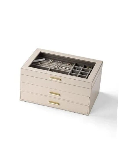 3-Layer Jewelry Box, Clear Lid Jewelry Organizer with 2 Drawers for Beige | eBay