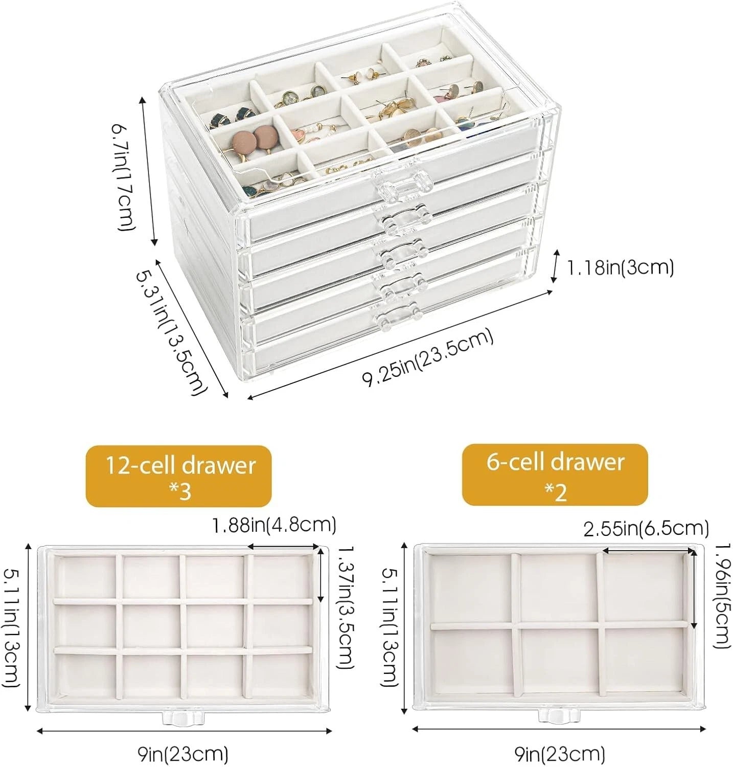 Earring Holder Organizer Jewelry Box with 5 Drawers, Acrylic Clear Earring Ca... | eBay