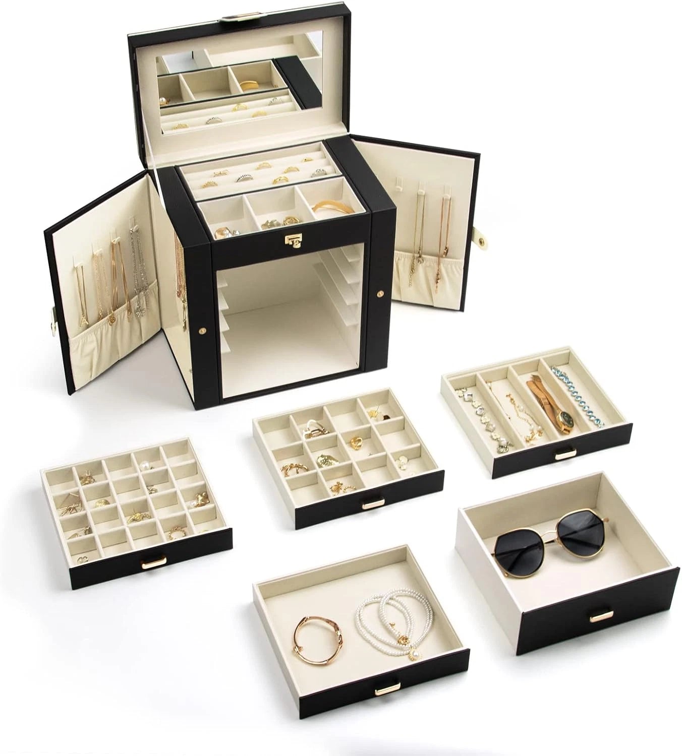 Jewelry Box for Women, 6-Layer Large Jewelry Organizer Box with Mirror & 5 Drawe | eBay