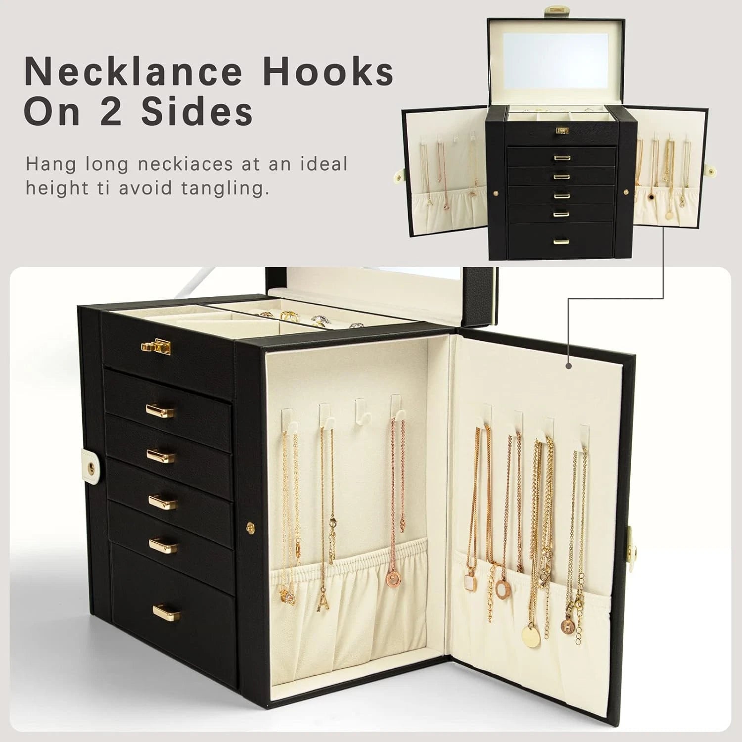 Jewelry Box for Women, 6-Layer Large Jewelry Organizer Box with Mirror & 5 Drawe | eBay