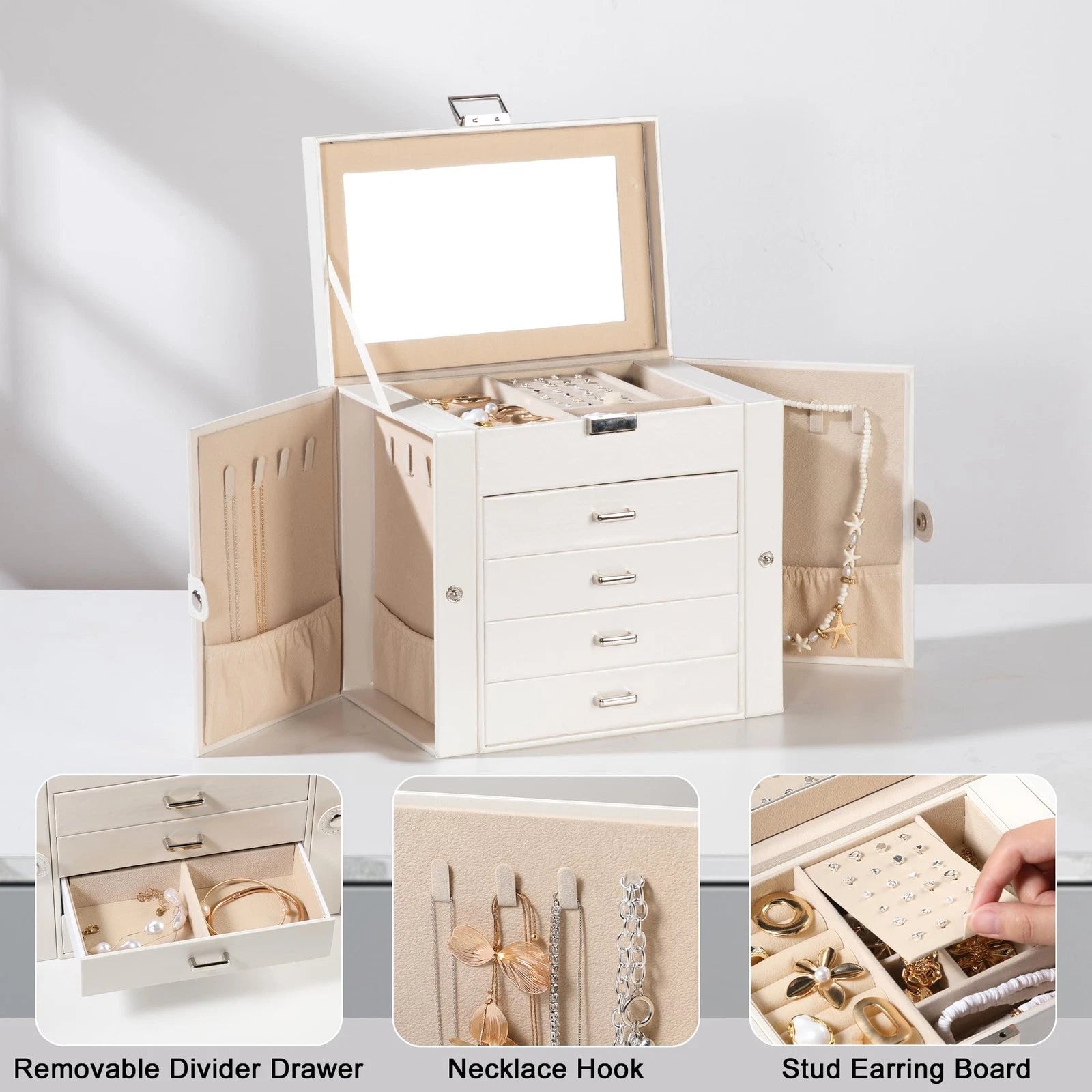 5-layer Jewelry Box,Faux Leather Jewelry Organizer with 4 Drawers,Jewelry Org... | eBay