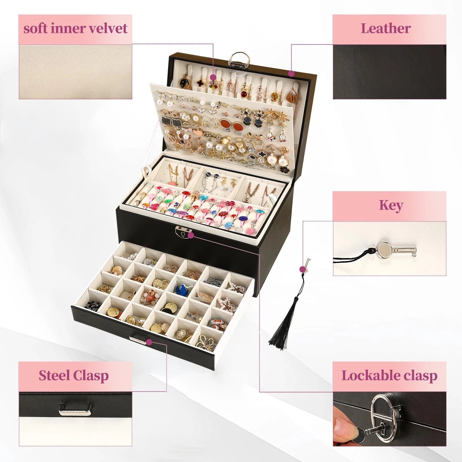 BOOVO Earring Jewelry Box For Women Girl Stud Organizer, 5 Layers Girl Jewelr... | eBay