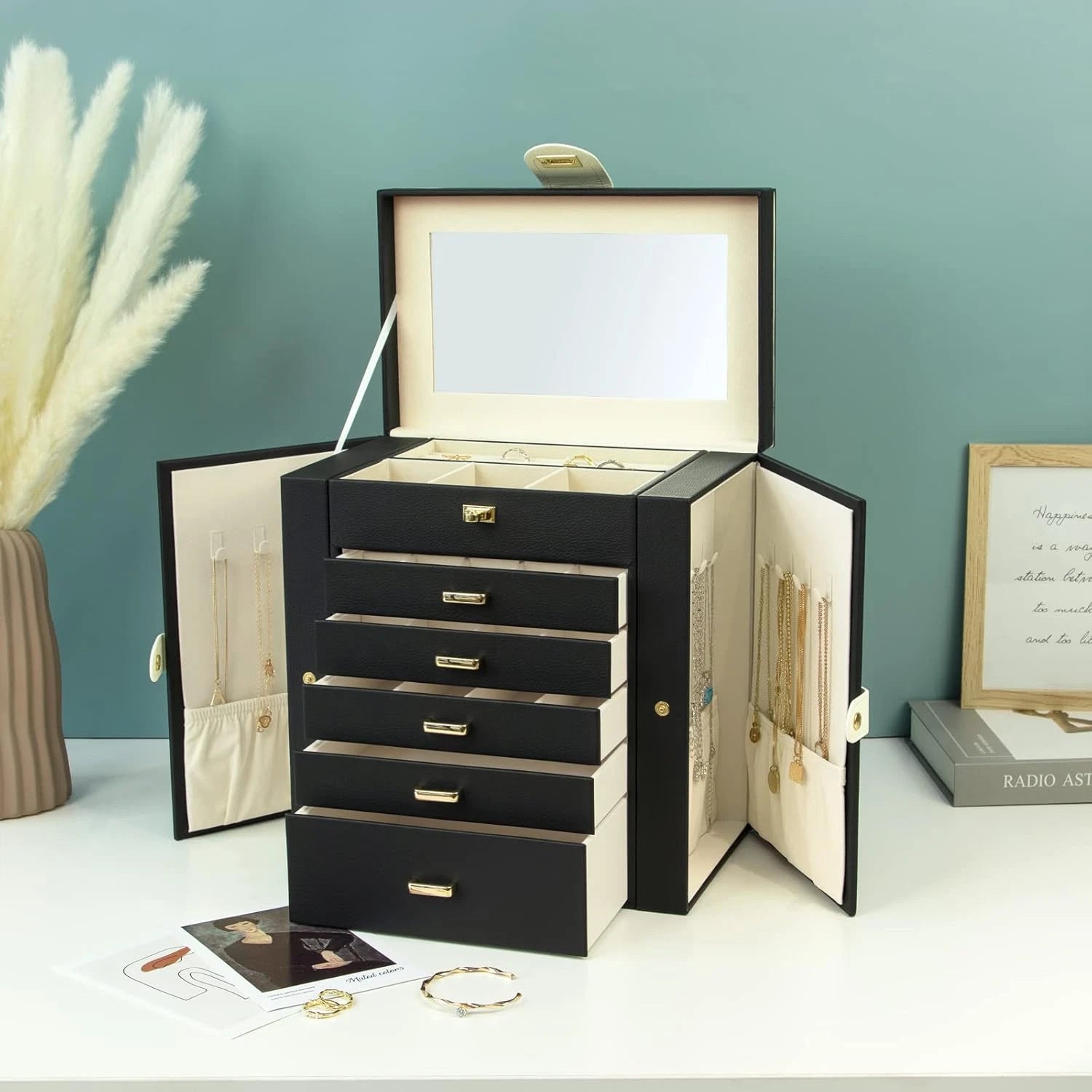 Jewelry Box for Women, 6-Layer Large Jewelry Organizer Box with Mirror & 5 Drawe | eBay