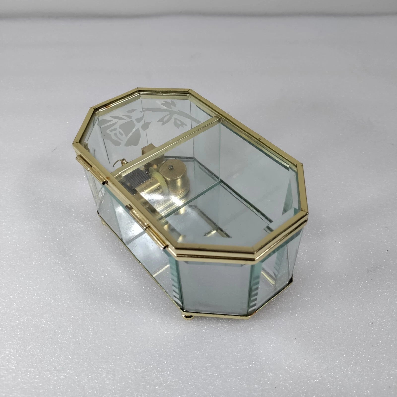 Golden Glass Display Musical Jewelry Box Case with Hinged Top Lid | eBay