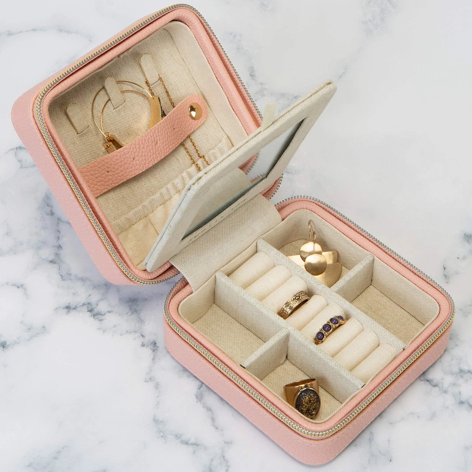 Faux Leather Travel Jewelry Box Organizer Zippered Storage Case, Good for Rin... | eBay