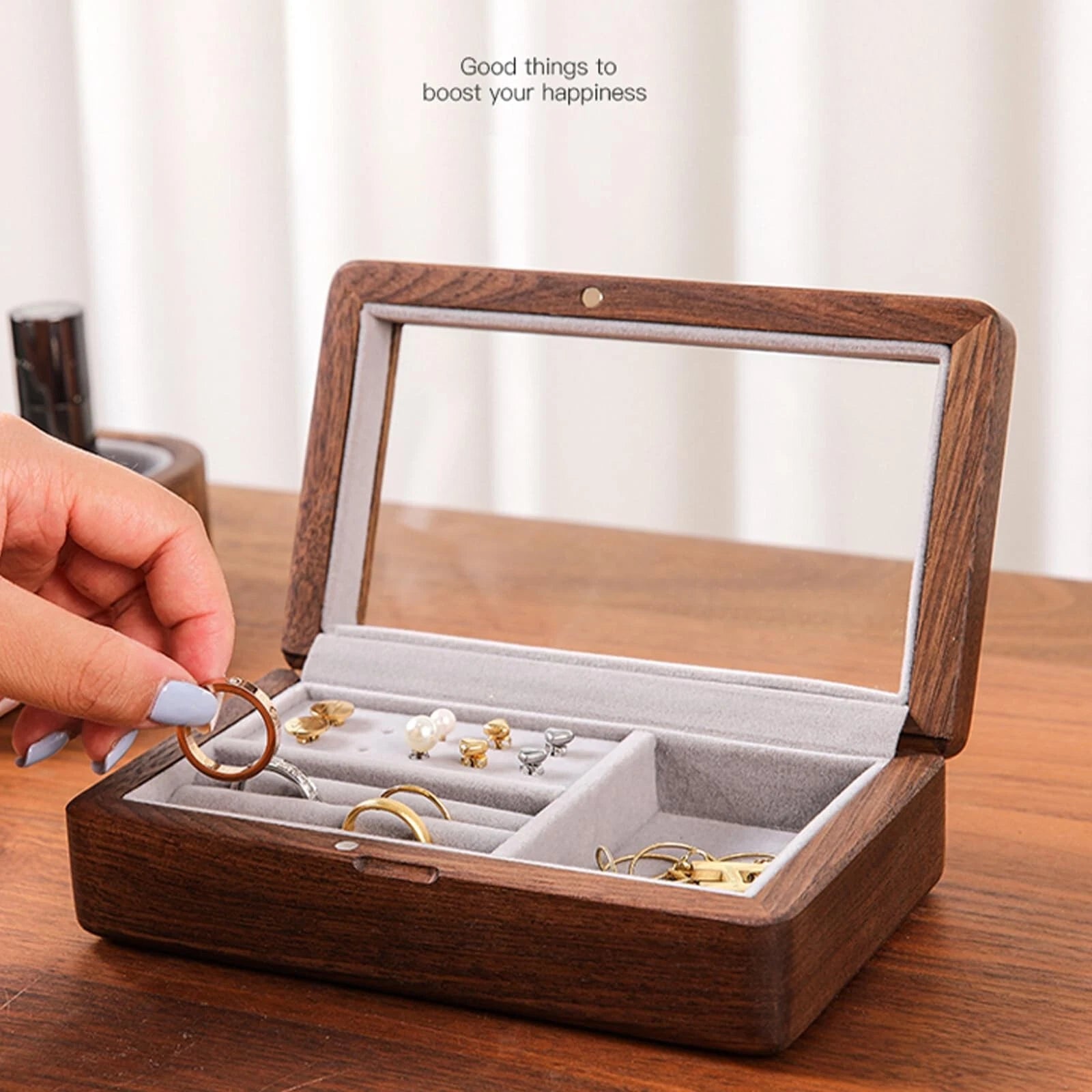 Compact and Portable Walnut Jewelry Box - Handcrafted with Care for Rings, Ne... | eBay