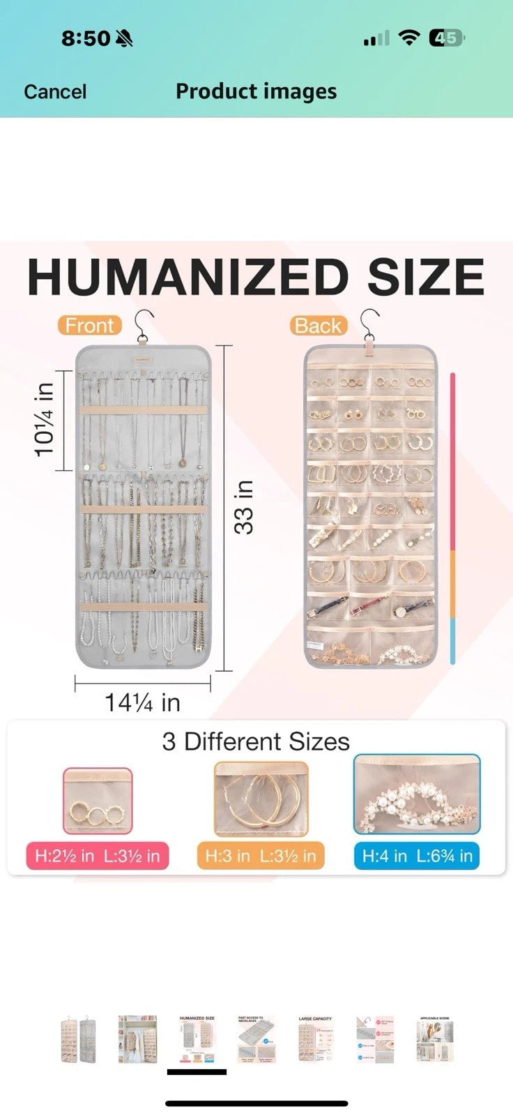 BAGSMART Hanging Jewelry Organizer with Hanger Metal Hooks Double-Sided Jewelry | eBay