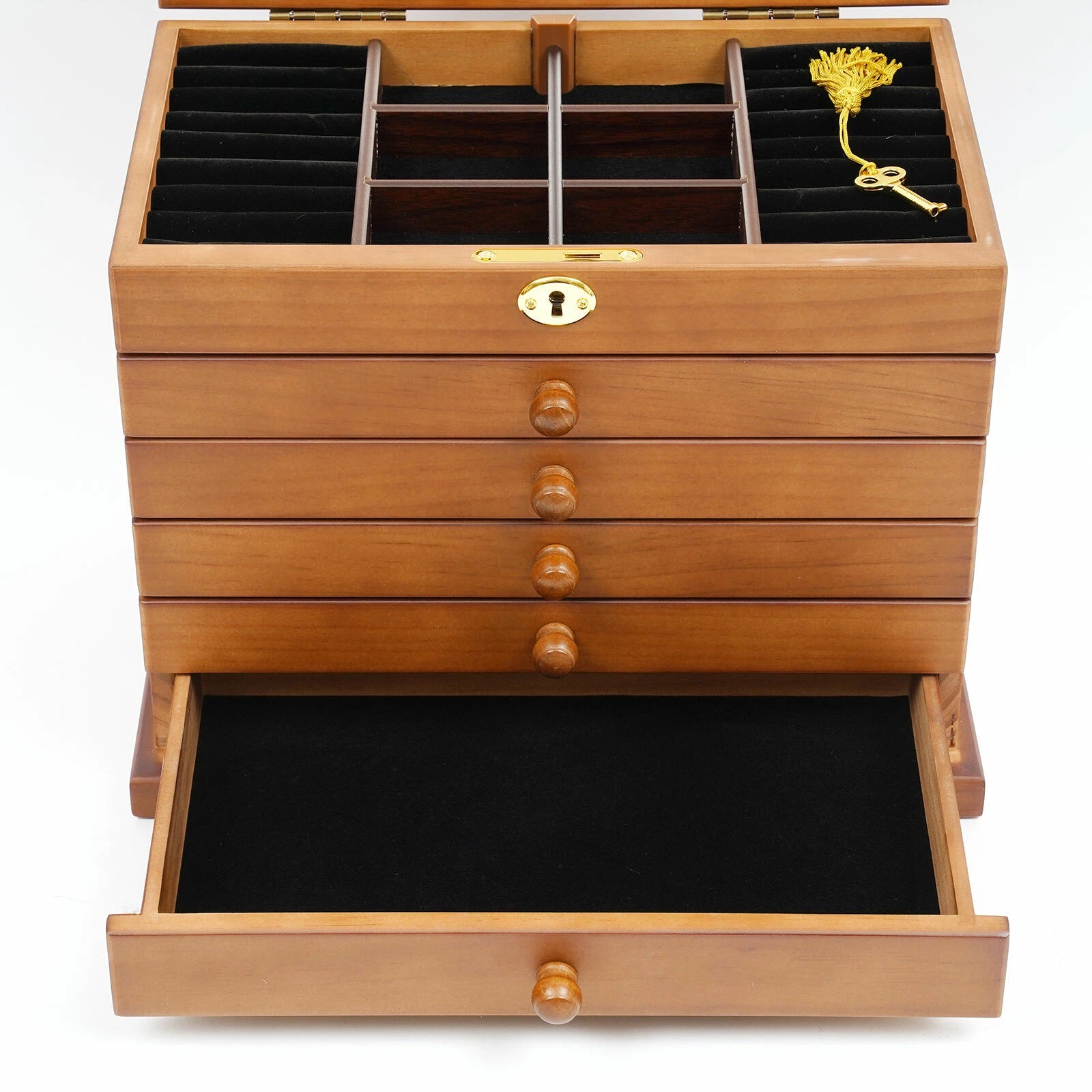 6 Layers Wooden Vintage Jewelry Storage Box Four-leaf Clover Carving Organizer | eBay