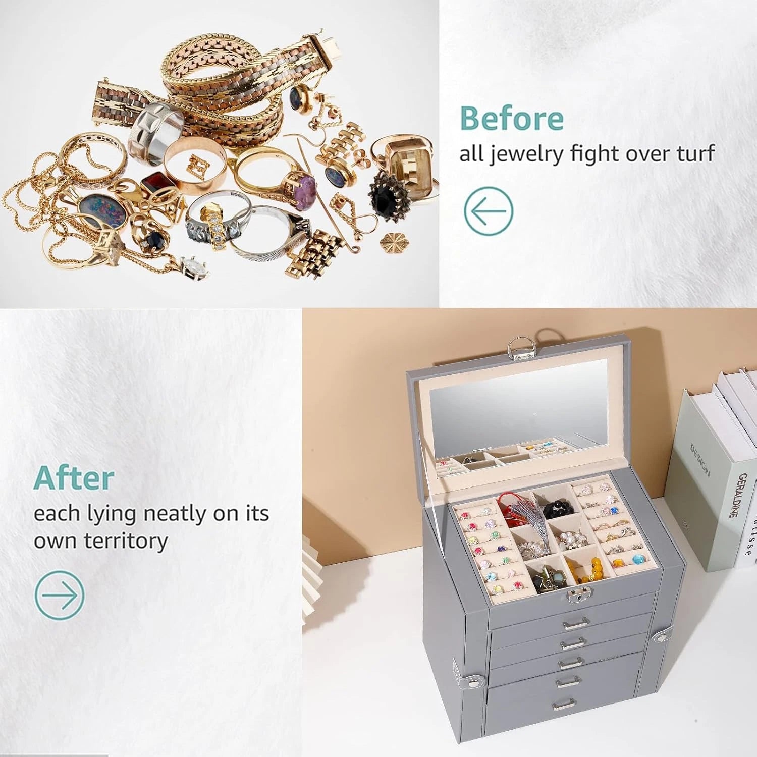 Jewelry Box for Women, 6 Layer Large Jewelry Organizer with Mirror, Multi-Functi | eBay