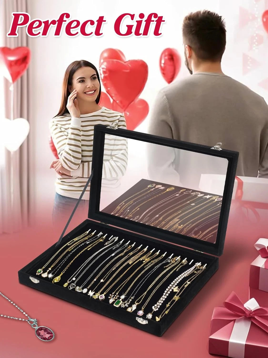 Jenseits Necklace Organizer Box, Tray with Clear Lid, Velvet Dustproof Necklaces | eBay