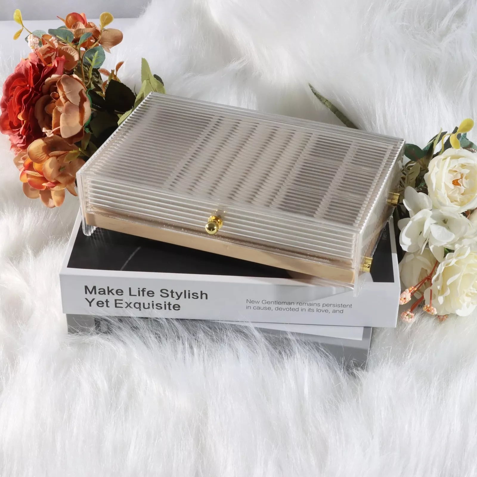 Acrylic Jewelry Box & Organizer with Wavy Look Design with Pine Wood Dividers... | eBay