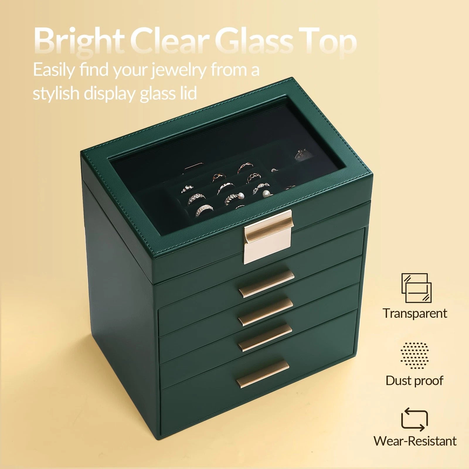 Jewelry Box, 5 Layers Jewelry Storage Display Box with Glass Lid for Women, 4... | eBay