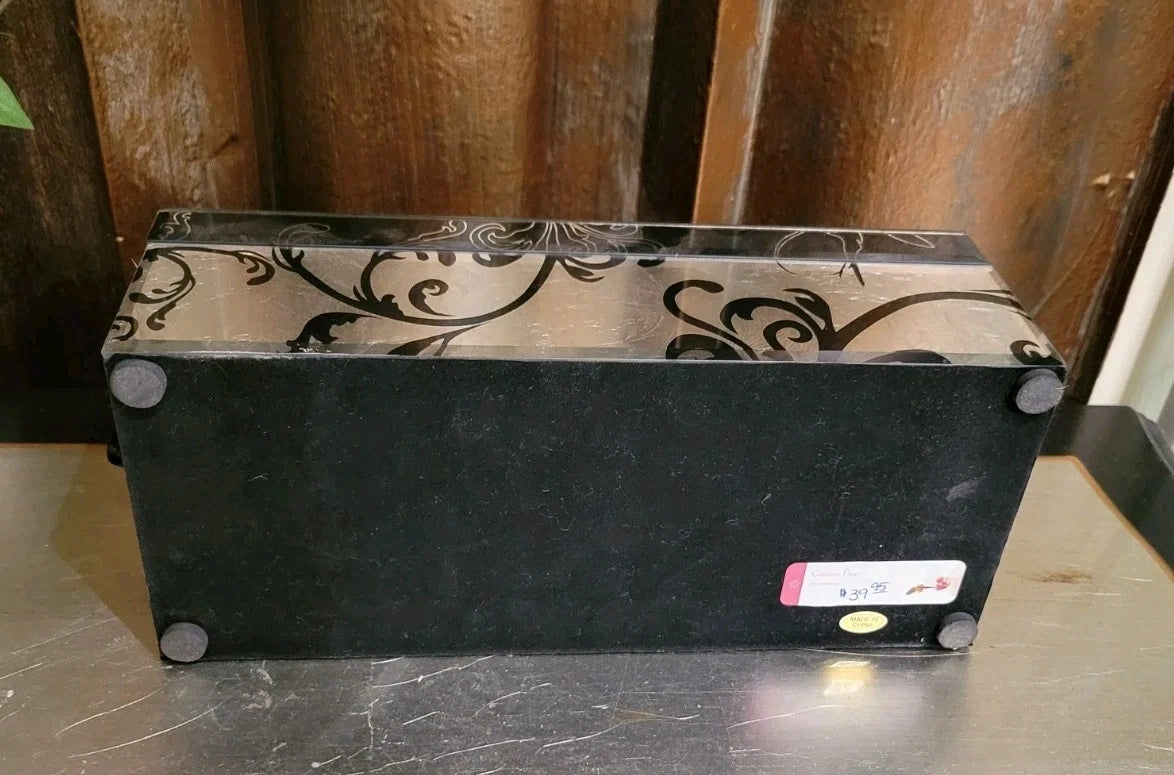 Glass Silverleaf Butterfly Black Swirl Storage Jewelry Box Black Fabric Lined | eBay