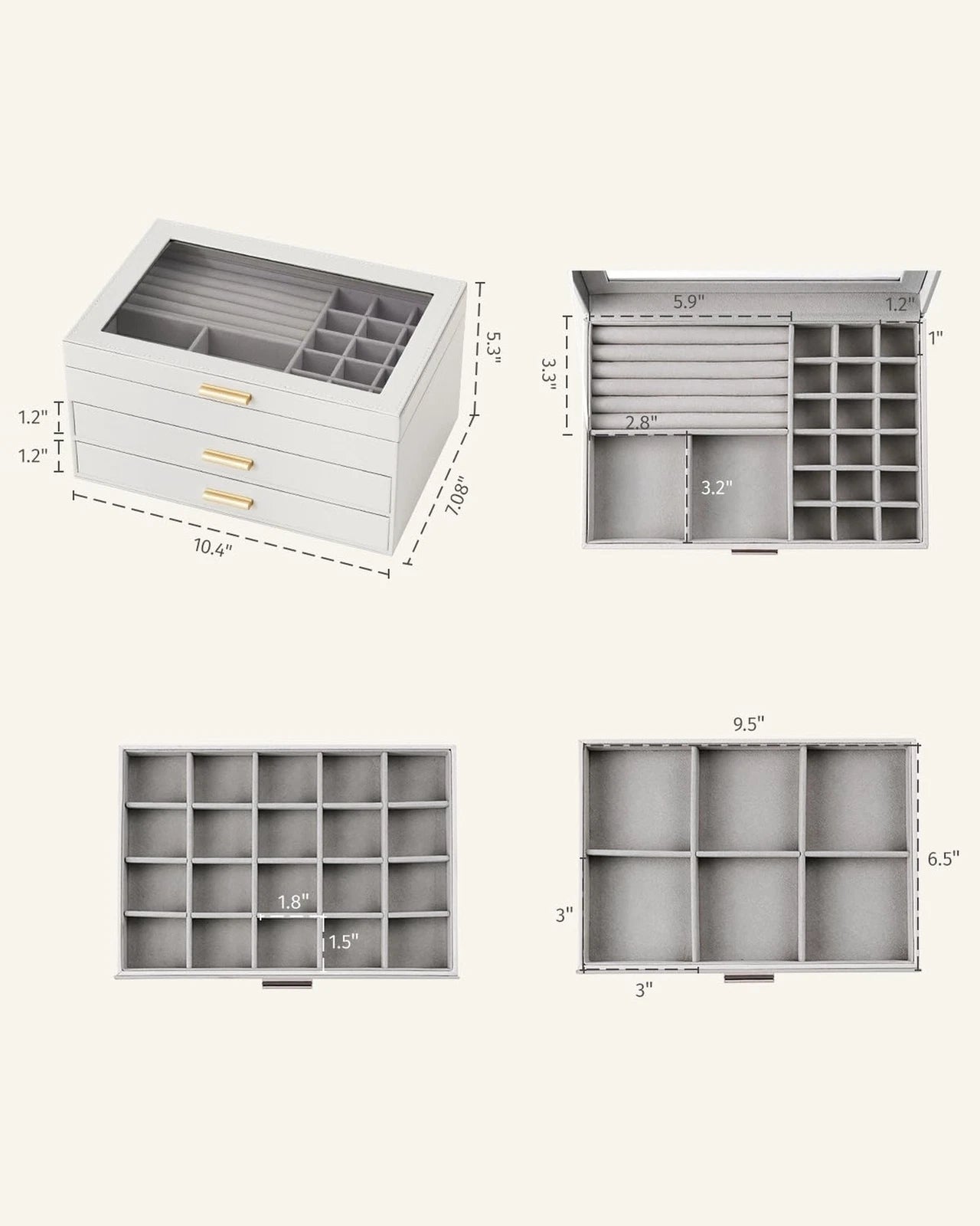 3-Layer Jewelry Box, Clear Lid Jewelry Organizer with 2 Drawers for Necklace ... | eBay