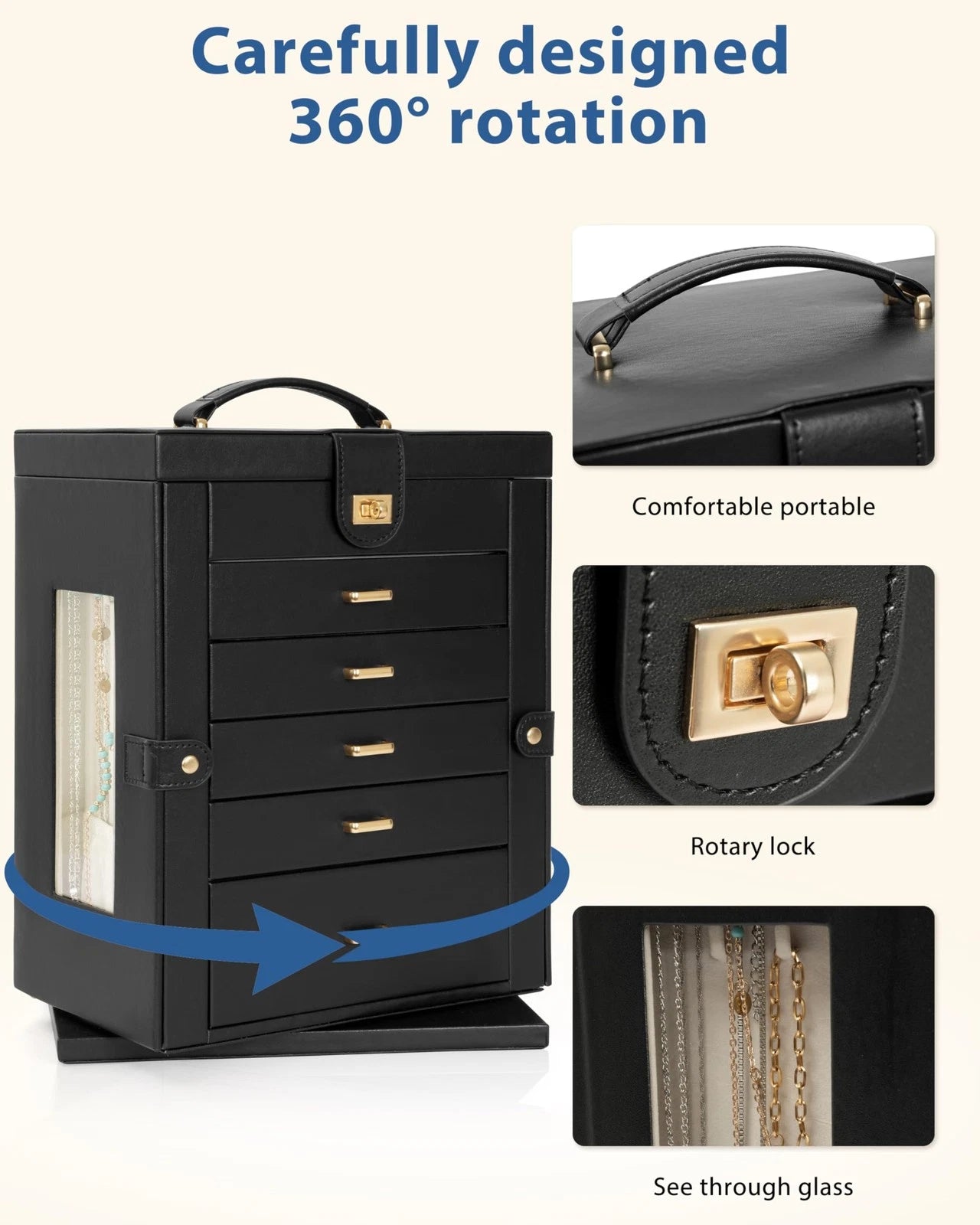 Jewelry Box 6-Tier Organizer Functional 360° Rotating Jewelry Storage Case fo... | eBay