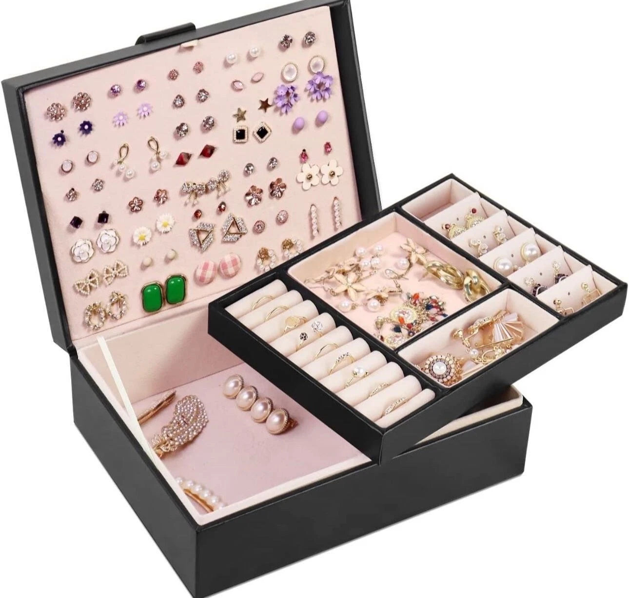Jewelry Organizer Box, PU Leather Jewelry Boxes Necklaces Rings Earrings Holder | eBay