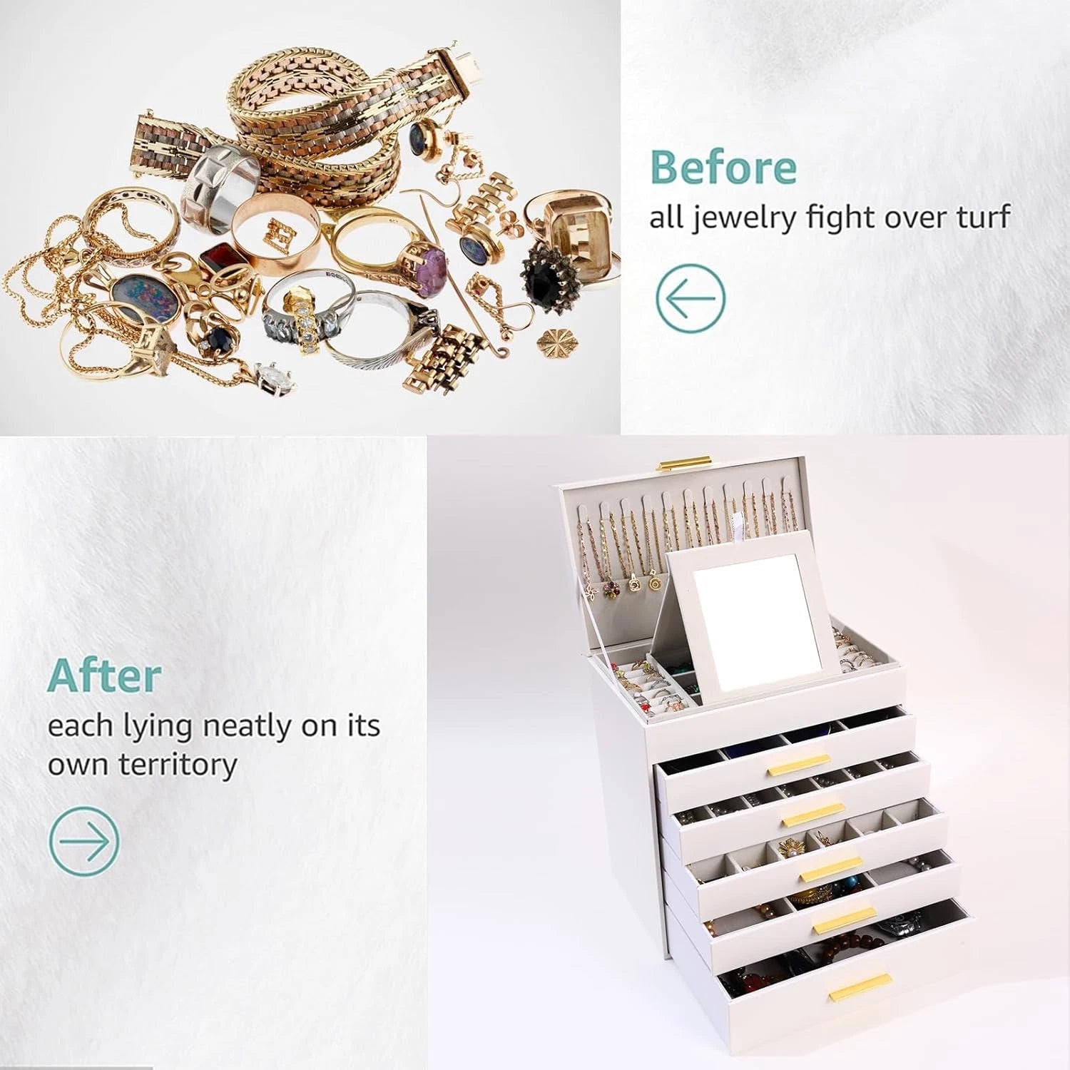 6 Layer Jewelry Box for Women, White Jewelry Organizer Box with Necklace Hanger, | eBay