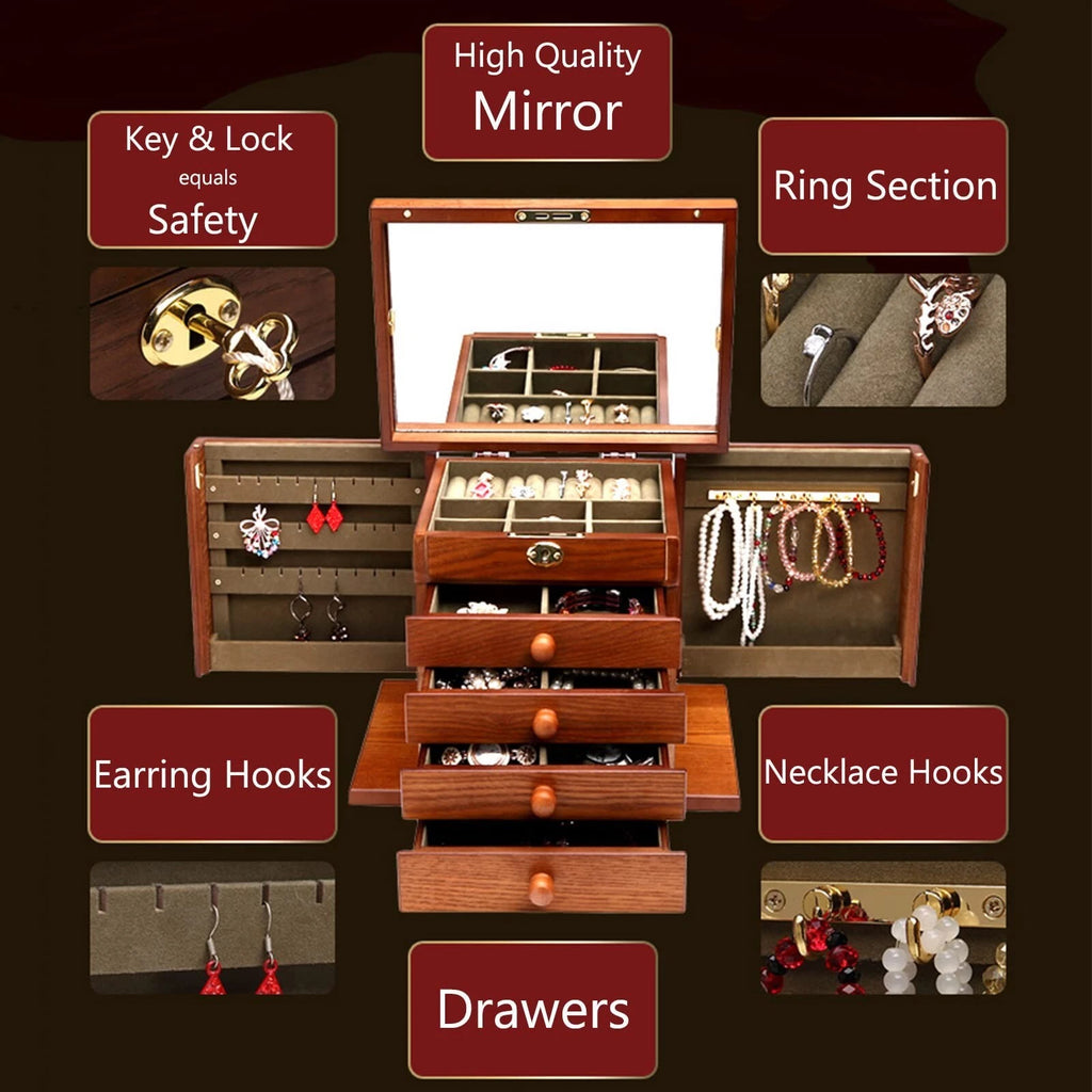 Changsuo Wooden Jewelry Box for Women, Solid Wood Organizer with Combo Lock f... | eBay