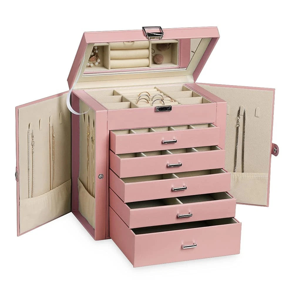Large Jewelry Box,6-Tier PU Leather Jewelry Organizer | eBay