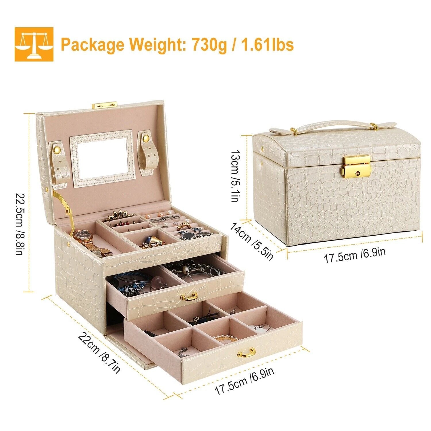 Jewelry Box w/ Mirror Lady Gift Storage Earrings Necklaces Watch Case Organizer | eBay