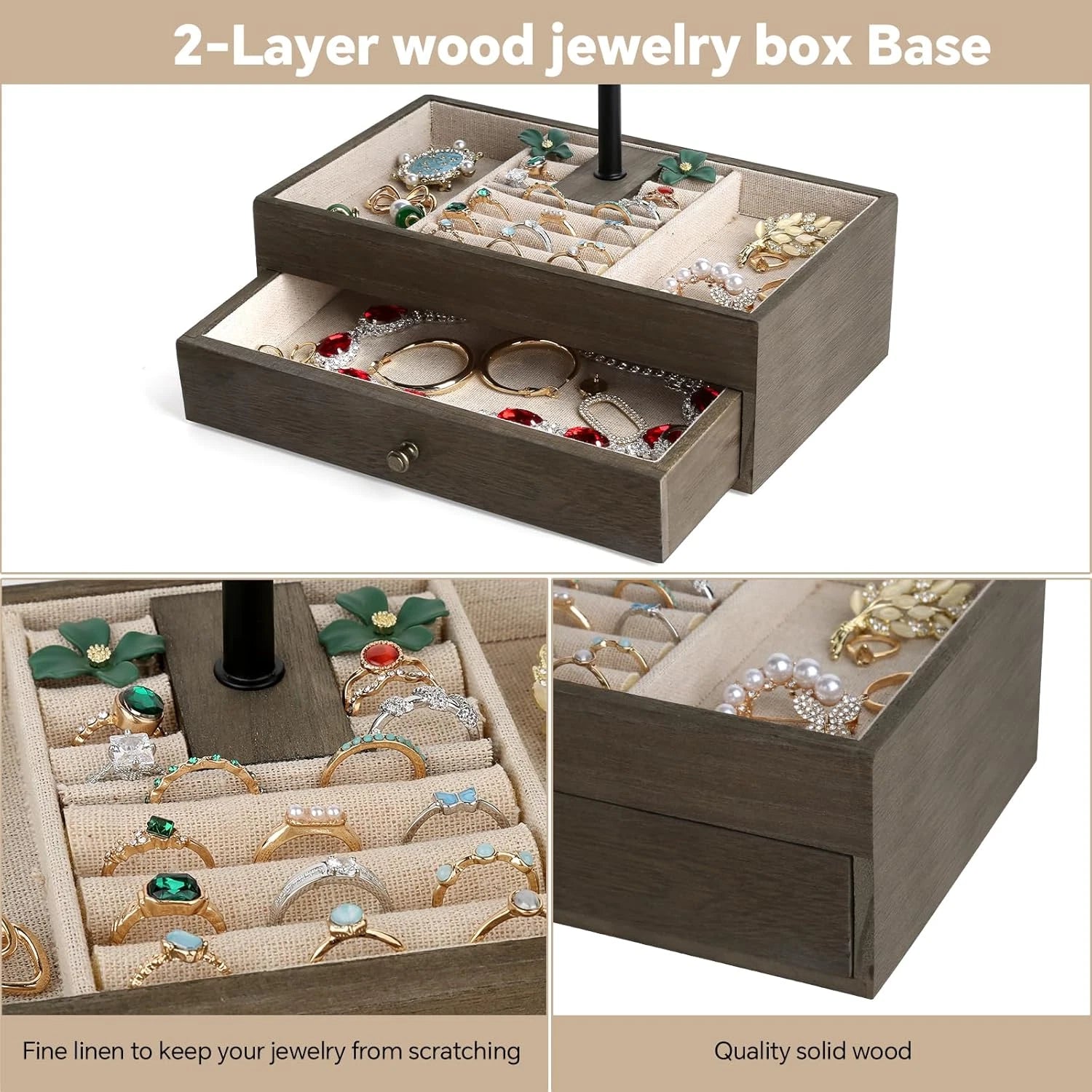 Jewelry Organizer Stand, 3-Tier Necklace Holder Jewelry Tree with Wooden Storage | eBay