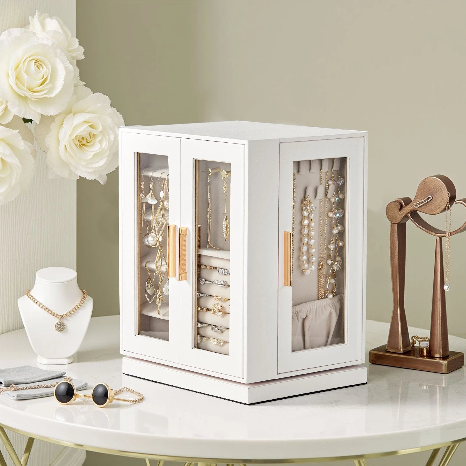 Velvet Jewelry Cabinet 360° Rotating Jewelry Box Large Storage Great Gift | eBay