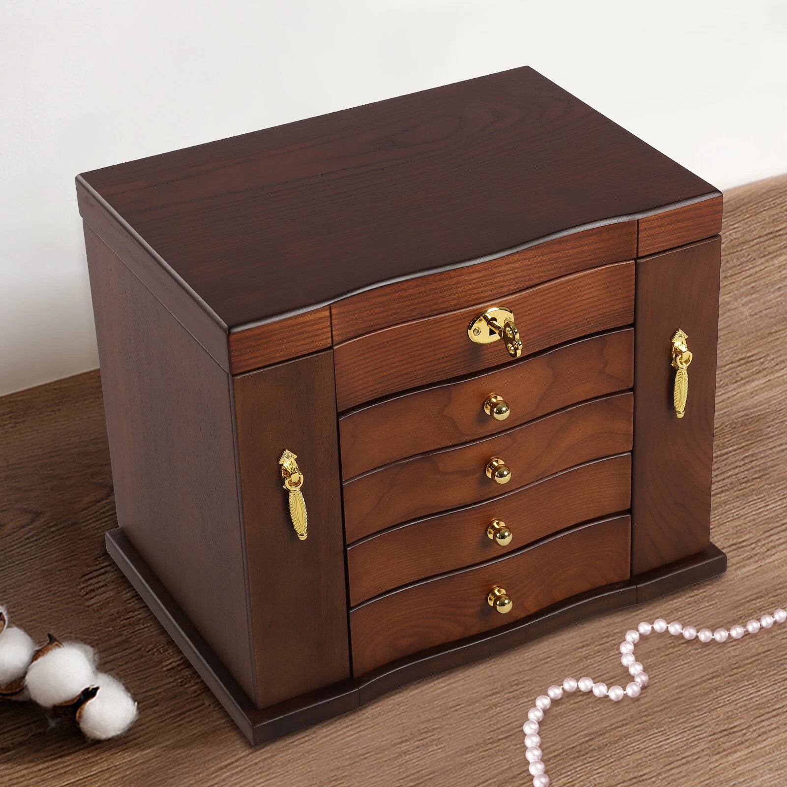 Wooden Large 4 Drawers 5 - Layer Jewelry Box Fit Wowen With Mirror Organizer Box | eBay
