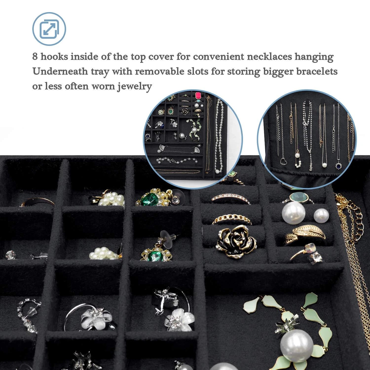 Velvet Jewelry Box Organizer for Women 2 Layer Jewelry Display Storage Holder... | eBay
